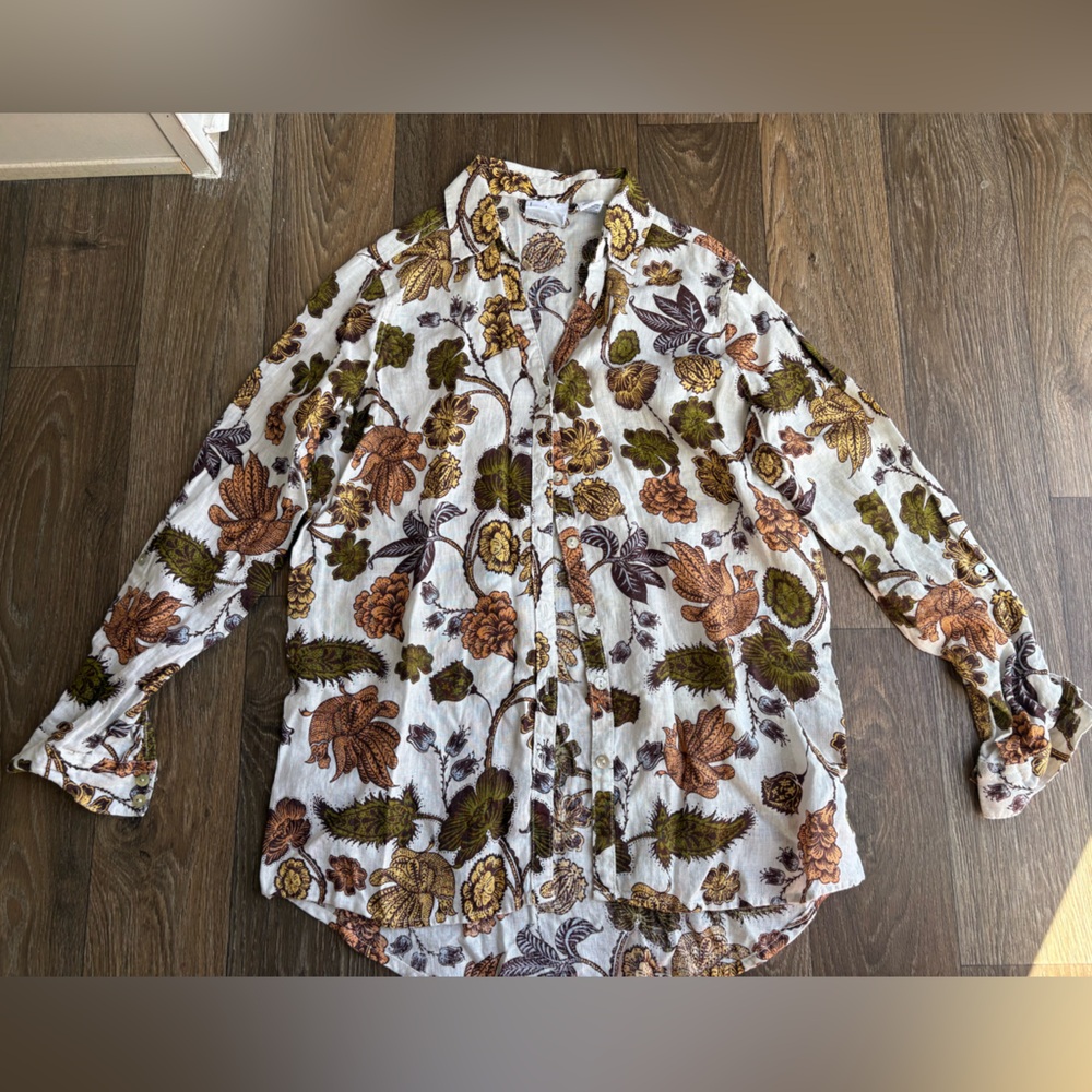 Nicole Miller Floral Linen Women’s Shirt - Yellow and Brown